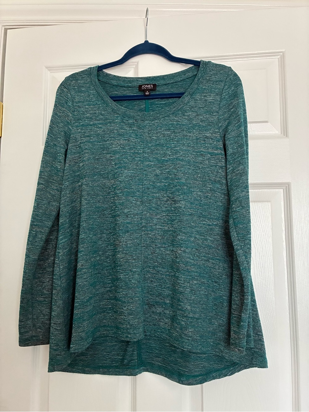 Jones New York Teal Heathered Long-Sleeve Scoop Neck Top